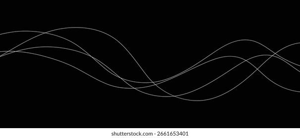 abstract white smooth line wave art on dark suitable for background.