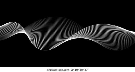 Abstract white  smooth wave on a black background. Dynamic sound wave. Design element. Vector illustration.