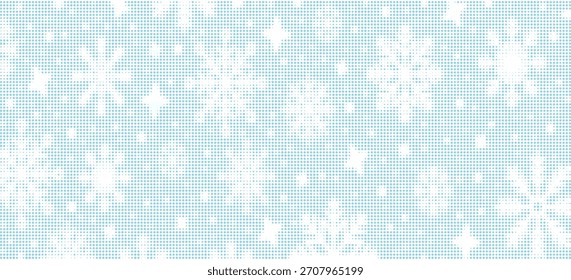 Punto blanco Abstractas del modelo del semitono del copo de nieve, en fondo azul suave. Mínimo Anuncio moderno limpio. Vector de ilustración

