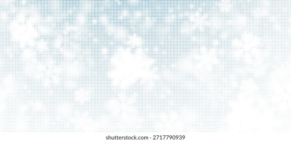 Abstrakter weißer Schneeflocken-Rasterpunkt auf weichblauem Hintergrund. Minimal sauber modernes Banner. Illustrationsvektor	