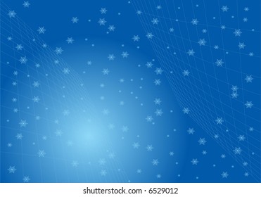 Abstract white snowflakes on blue background