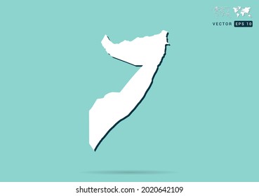 Resumen del mapa blanco de Somalia y sombra negra sobre el vector de fondo verde.