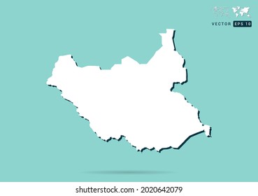 Abstract white South Sudan map and black shadow on green background vector.