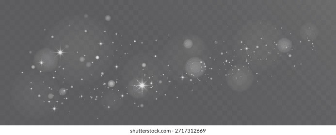 Abstract white sparkling light particles glitter glow effect on transparent background