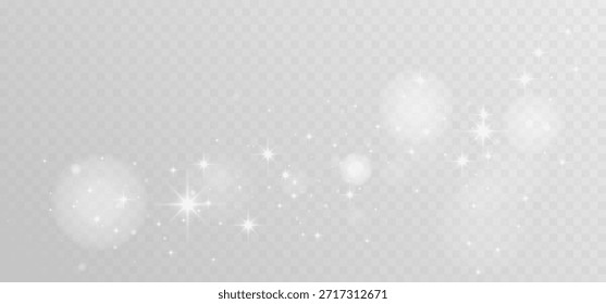 Abstract white sparkling light particles glitter glow effect on transparent background