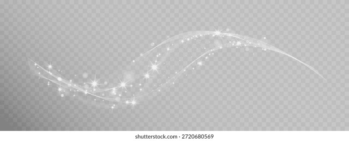 Onda de luz espumante branca abstrata com partículas brilhantes isoladas sobre fundo transparente