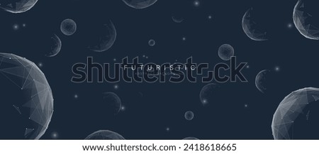 Abstract white Spheres in a dark background. Abstract planet in space. Abstract molecule. Low poly wireframe, lines. Illustration vector