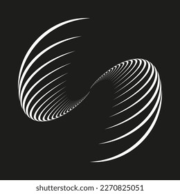 Abstract white spiral from lines. Vector circular object for design banners, posters, business projects, covers, logos. Geometric black and white texture