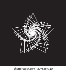 Abstract white spirograph rotates acute angle star logo on black background. Vector illustration.
