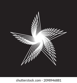 Espirografo blanco abstracto rota el logo de la estrella alada sobre fondo negro. Ilustración vectorial.