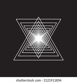 Resumen del logotipo del triángulo del espirografo blanco sobre fondo negro. Ilustración vectorial.