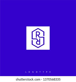 abstract white square with hexagon shape inside and RR logo letters design concept with blue background