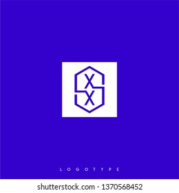 abstract white square with hexagon shape inside and XX logo letters design concept with blue background