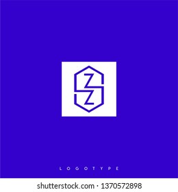 abstract white square with hexagon shape inside and ZZ logo letters design concept with blue background