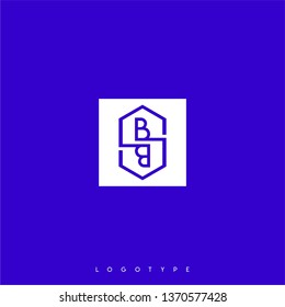 abstract white square with hexagon shape inside and BB logo letters design concept with blue background