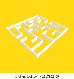 Abstract white square maze. 3D surround style. Game for kids. Puzzle for children. One entrance, one exit. Labyrinth conundrum. Vector illustration