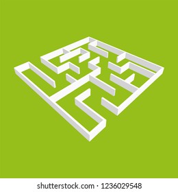 Abstract white square maze. 3D surround style. Game for kids. Puzzle for children. One entrance, one exit. Labyrinth conundrum. Vector illustration