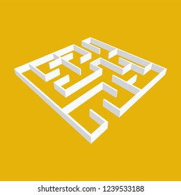 Abstract white square maze. 3D surround style. Game for kids. Puzzle for children. One entrance, one exit. Labyrinth conundrum. Vector illustration