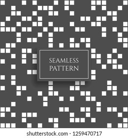 Abstract white square pixel mosaic seamless pattern on gray background. Vector illustration
