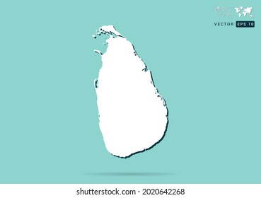 Resumen de mapa blanco de Sri Lanka y sombra negra en el vector de fondo verde.