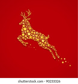 Abstract white stars deer on a red background.
