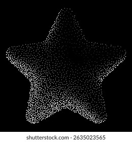 Estrella blanca Abstractas del semitono del gradiente de la puntilla, texturas punteadas en fondo aislado. El ruido geométrico en forma de estrella, los patrones están hechos de puntos y granos simples. Stipple ilustración de estrella punteada