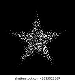 Estrella blanca Abstractas del semitono del gradiente de la puntilla, texturas punteadas en fondo aislado. El ruido geométrico en forma de estrella, los patrones están hechos de puntos y granos simples. Stipple ilustración de estrella punteada