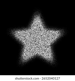 Estrella blanca Abstractas del semitono del gradiente de la puntilla, texturas punteadas en fondo aislado. El ruido geométrico en forma de estrella, los patrones están hechos de puntos y granos simples. Stipple ilustración de estrella punteada