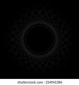 abstract white straight lines in a spiral shape on a black background