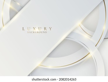 Abstract white stripes with golden circle lines and lighting effect on clean background luxury style. Vector graphic illustration