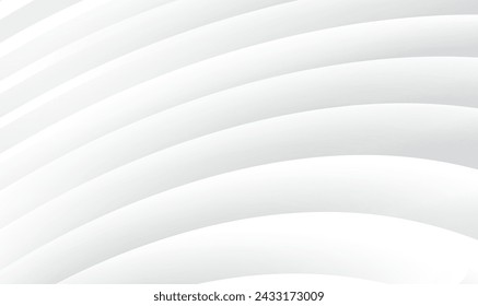 Abstract White Stripes Waves Pattern Futuristic Background. Circular Building Background. Curved walls of modern buildings. Minimal Architecture concept. 3D Interior wall decoration. Vector EPS10.