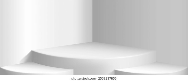 Pódio de fundo de estúdio branco abstrato. Quarto com pano de fundo geométrico para exibição de produto, Moda palco cena de maquete de vitrine.
