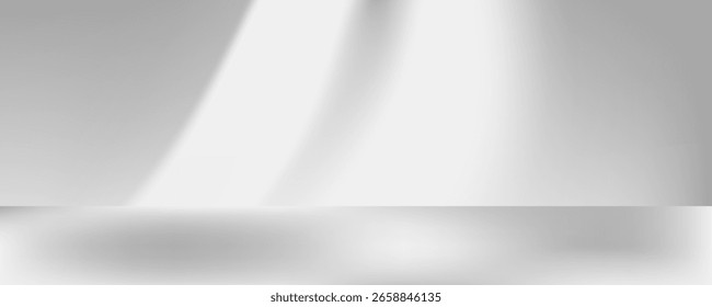 Abstrakter weißer Studiohintergrund für die Produktpräsentation. Leeres Zimmer mit Schatten des Fensters. Produkt mit unscharfem Hintergrund anzeigen. Vektorgrafiken