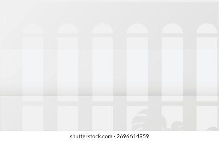 Abstract white studio background for product presentation. Empty room with shadows of window.