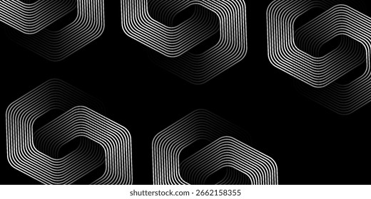 Abstract white techno background glowing 3D overlapping layers on dark space with effect decoration, eps 10.