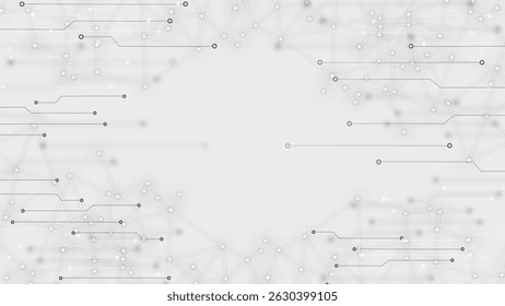 Abstract white technology background with connected dots and lines forming a network structure. Ideal for tech presentations, futuristic concepts, or digital interface design visuals.
