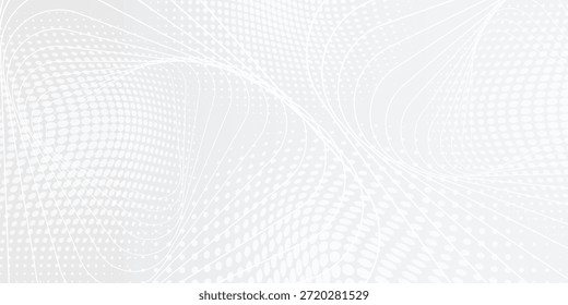 Abstractas fondo de tecnología blanca con elegantes líneas geométricas fluidas y patrones de puntos semitonos, con una estética minimalista moderna para Anuncios corporativos profesionales