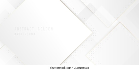 Plantilla blanca abstracta que se solapa con cuadrado de líneas de rayas doradas. Sobreposición del diseño de la ilustración para el fondo de la cubierta. Vector de ilustración