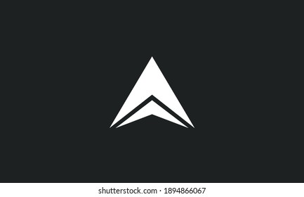 Abstract white A text minimal flat logo design in black background