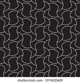 abstract white thin waves on black. minimalistic vector hand-drawn seamless pattern. perfect design for interior decoration, textile print