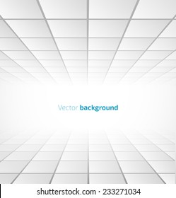 Abstract white tiled background with a perspective. Vector illustration