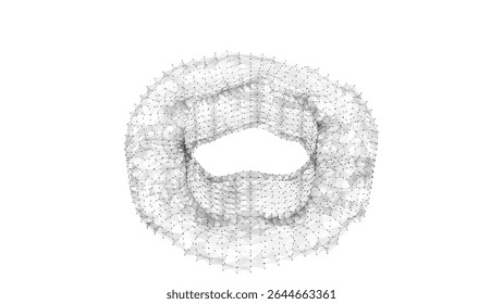 Toro branco abstrato com pontos e linhas brancos. Forma de wireframe geométrico vetorial futurista 3D. Big data de conexão de rede de tecnologia. Antecedentes científicos. Torcer objetos no ciberespaço escuro.