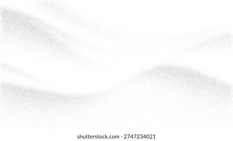 Abstract white vector background featuring grainy stipplism texture and fluid wave flow. Minimalist mist effect with dust particles creating a soft mountain landscape for modern web design.
