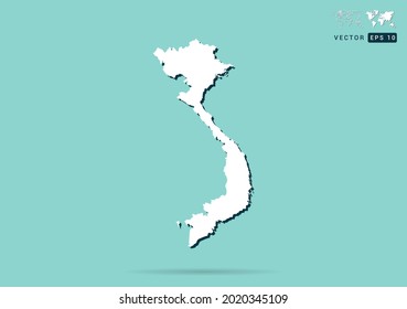 Abstract white Vietnam map and black shadow on green background vector.