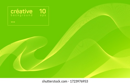 Abstract white wave lines on a green background. vector illustration.