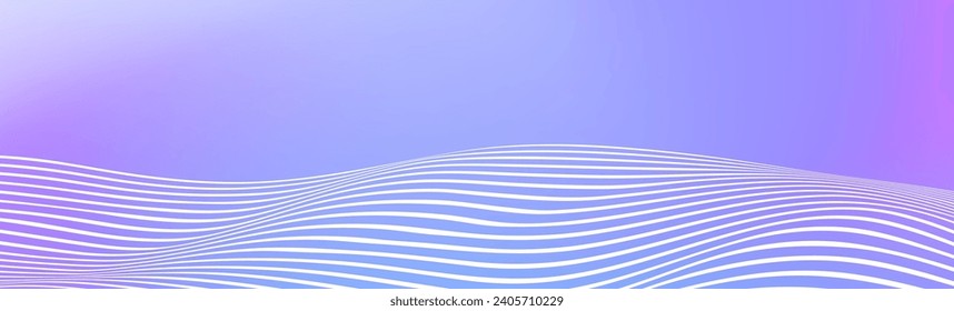 Abstract white wave lines on purple gradient background. Wide banner with curve liquid stripes. Frame border concept for footer, poster, brochure, website, cover, header, flyer. Fluid vector footer