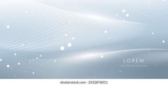 Líneas de onda blancas Abstractas sobre fondo gris. con efecto luminoso brillante. Ilustración vectorial