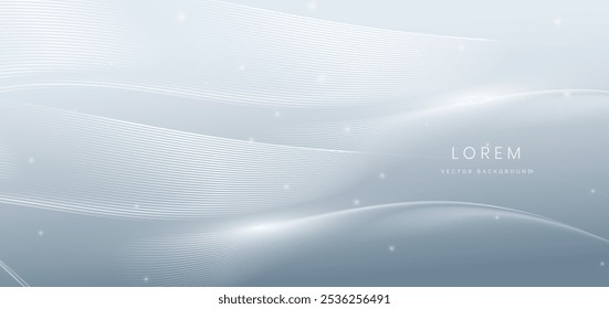 Líneas de onda blancas Abstractas sobre fondo gris. con efecto luminoso brillante. Ilustración vectorial