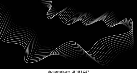 Abstract white wave lines on black background Modern flowing wavy lines