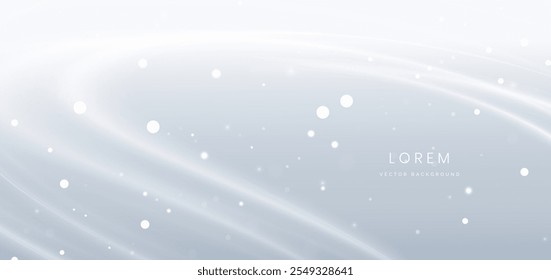 Abstract white wave lines on grey background. with lighting effect sparkle. Vector illustration